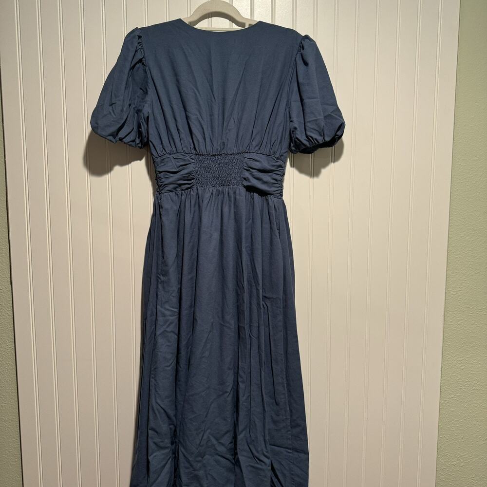 Neuflora Blue Empire Waist Dress Linen Blend Size Medium - Picture 6 of 8